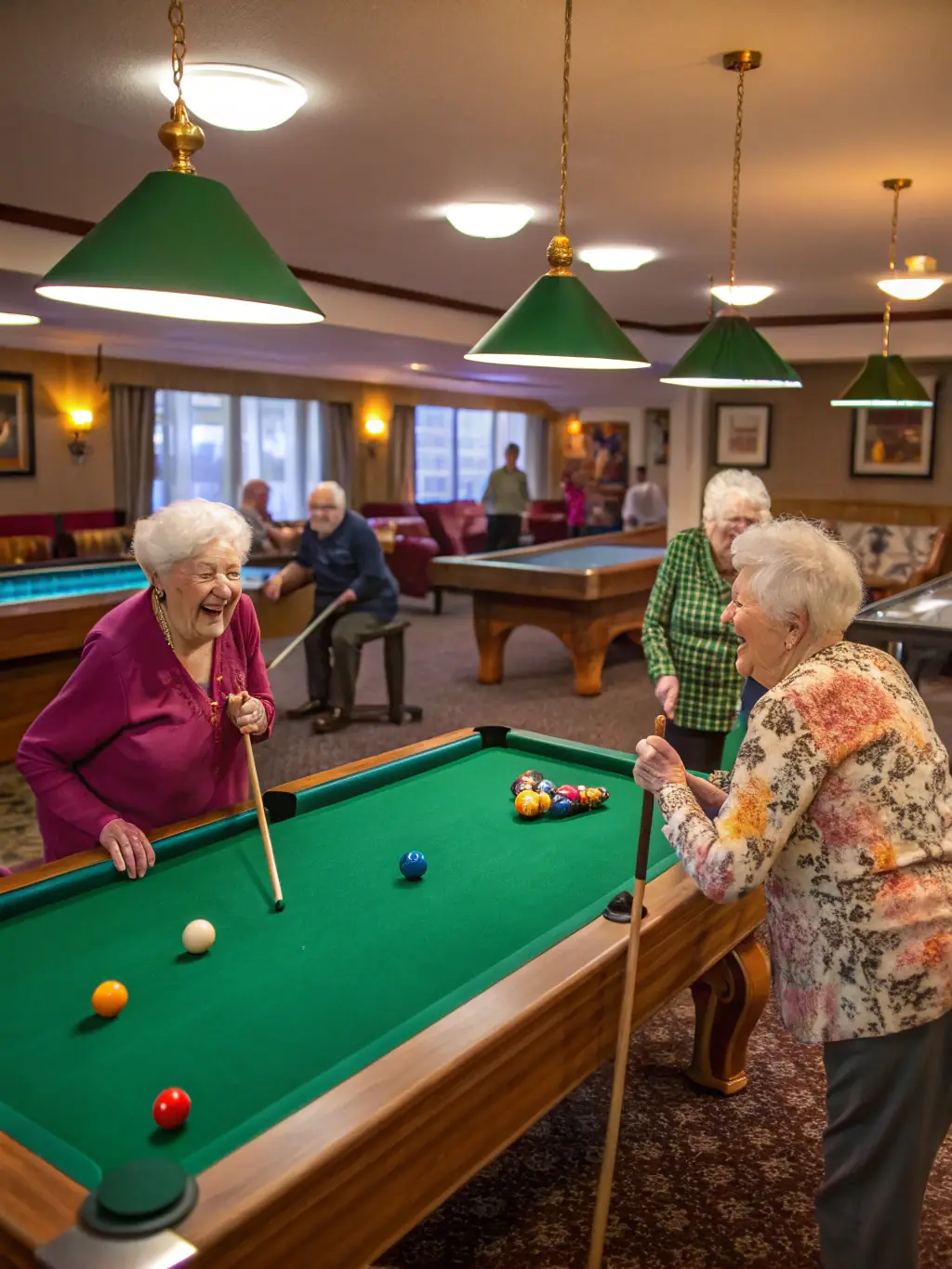 A photo showing a group of senior citizens enjoying a friendly game of table tennis, emphasizing the social and health benefits of the activity. The atmosphere is relaxed and joyful.